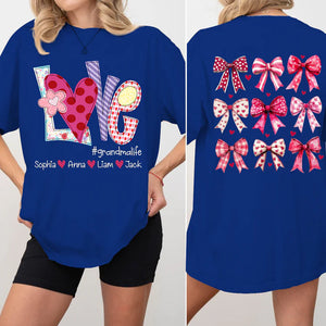 Love Grandmalife Valentine Bow - Personalized Sweatshirt With Design On Sleeve - Gift For Grandma, Mom, Wife | Custom Sleeve NH96