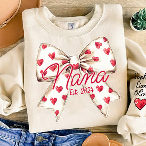 Love Grandma Valentine Bow - Personalized Sweatshirt With Design On Sleeve - Gift For Grandma, Mom, Wife | Custom Sleeve NH96