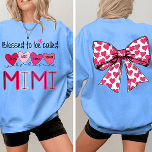 Blessed To Be Called Mimi Heart Bow - Personalized Sweatshirt With Design On Sleeve - Meaningful Gifts For Grandma, Mom, Wife | Custom Sleeve NH96