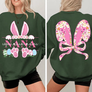 Bunny Easter Coquette Nana And Kids - Personalized Sweatshirt With Design On Sleeve - Gift For Grandma, Mom, Wife | Custom Sleeve NH96