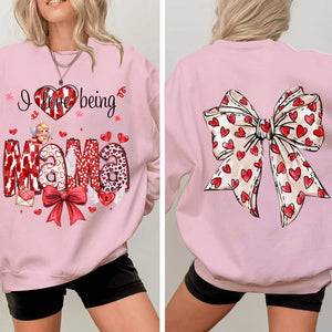 Custom I love being Mama - Personalized Sleeve Printed Sweatshirt - Meaningful Valentine Gifts, For Mama, Gift For Grandma, Mom, Wife | Custom Sleeve NH96