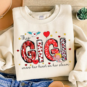 This Mimi Wears Her Heart On Her Sleeve - Personalized Sweatshirt With Design On Sleeve - Meaningful Valentine Gifts For Grandma, Mom, Wife - NH96