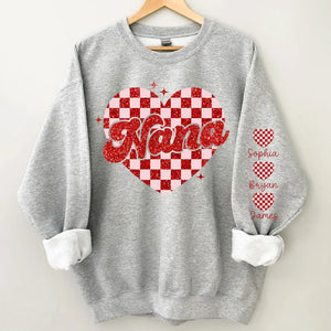 Nana Heart And Kids - Personalized Sweatshirt With Design On Sleeve - Gift For Grandma, Mom, Wife | Custom Sleeve NH96