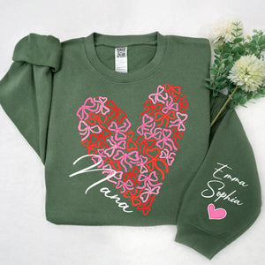 Nana Bow Heart  - Personalized Sweatshirt With Design On Sleeve - Gift For Grandma, Mom, Wife | Custom Sleeve NH96