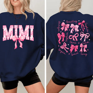 Mimi Pink Bow And Kids V2 - Personalized Sweatshirt With Design On Sleeve -  Meaningful Gifts For Grandma, Mom, Wife | Custom Sleeve NH96