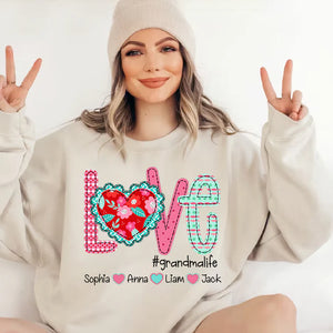 Valentine's Day Love Grandma Life - Personalized Sweatshirt With Design On Sleeve - Gift For Grandma, Mom, Wife | Custom Sleeve NH96