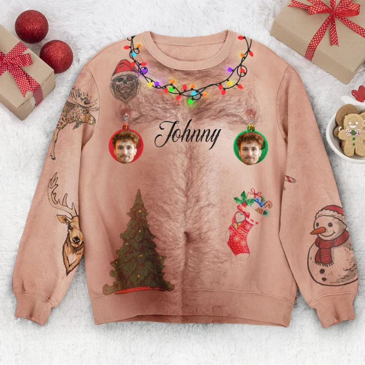 Custom Photo Funny Body With Lights - Personalized Ugly Christmas Sweater - Gift for Dad, Grandpa, Husband