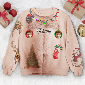 Custom Photo Funny Body With Lights - Personalized Ugly Christmas Sweater - Gift for Dad, Grandpa, Husband