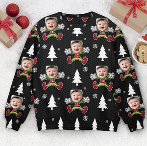 Custom Face Christmas Family Cute Little Elf -  Personalized Ugly Sweatshirt, Gift For Family Memmber