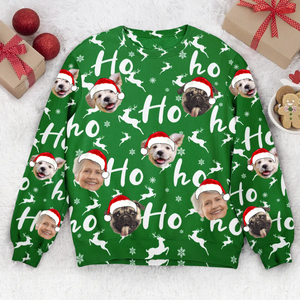 Custom Photo Christmas Family Silly Hohoho - Dog & Cat Personalized Ugly Sweatshirt - Christmas Gift For Pet Owners, Pet Lovers