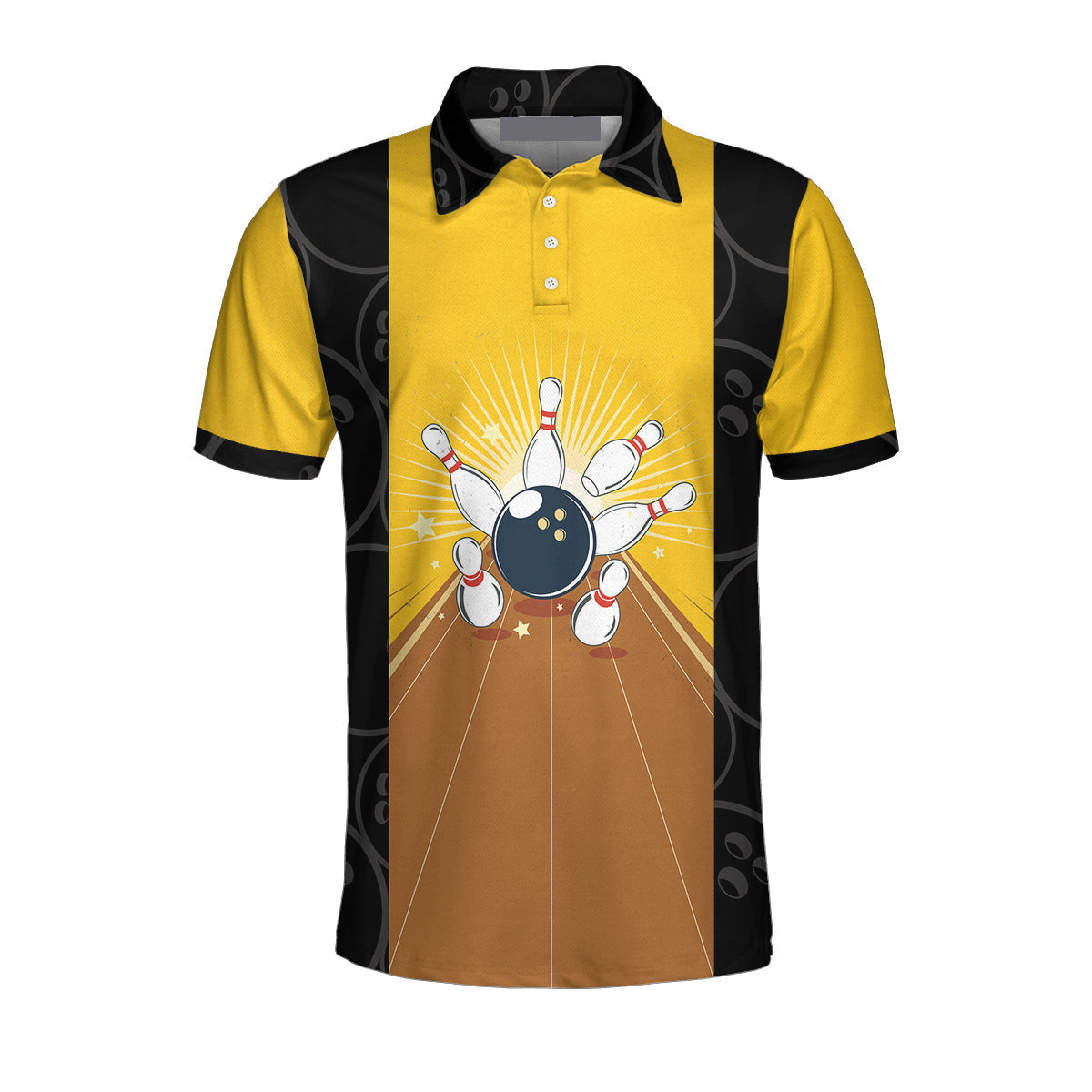 May The Lane Be With You Black And Yellow Bowling Ball Pattern Polo Shirt