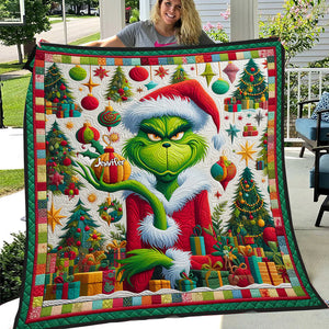 Merry Monster Green Christmas - Personalized Stole Christmas Fleece Blanket DN100