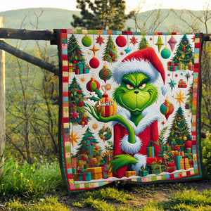 Merry Monster Green Christmas - Personalized Stole Christmas Fleece Blanket DN100