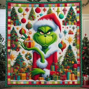 Merry Monster Green Christmas - Personalized Stole Christmas Fleece Blanket DN100