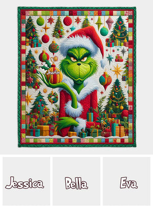 Merry Monster Green Christmas - Personalized Stole Christmas Fleece Blanket DN100