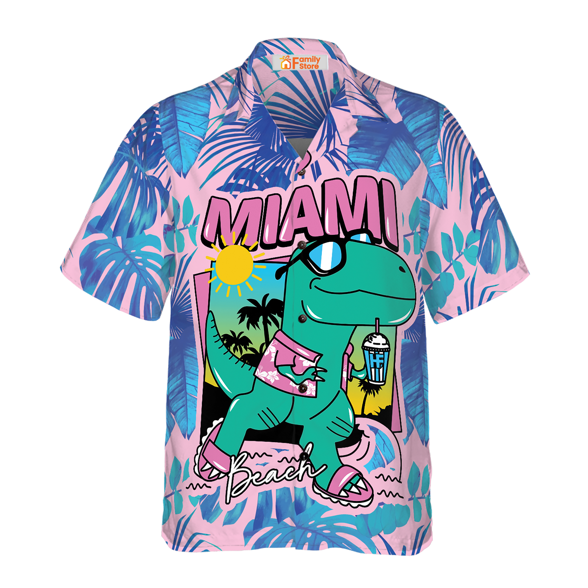 Miami South Beach Cool T- Rex Dinosaur Hawaiian Shirt