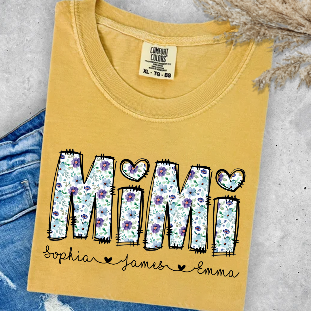 Mimi Shirt with Grandkids Names _E2_80_93 Cute Floral Design for Grandma 6 uI1cC
