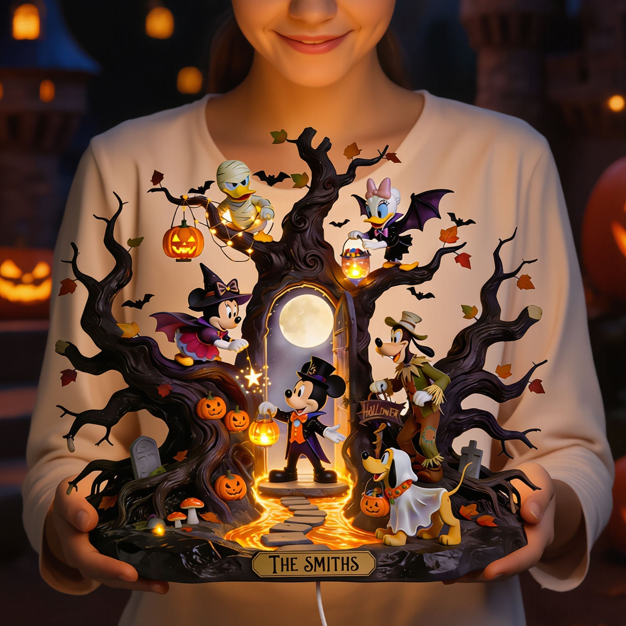 MkMo Spooky Tree Halloween Friends Custom Name - Personalized Acrylic Light Box NL122