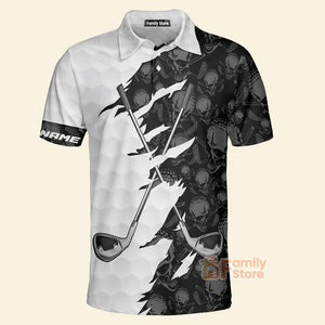 FamilyStore Black And White Skull Pattern Golf - Personalized Men Polo Shirtư