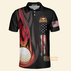 FamilyStore Golf Flame Skull Short Sleeve Golf - Men Polo Shirt