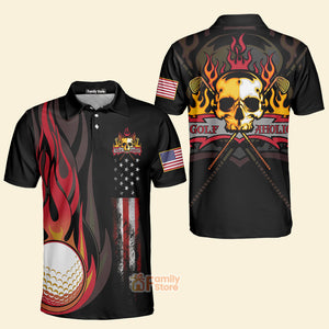 FamilyStore Golf Flame Skull Short Sleeve Golf - Men Polo Shirt