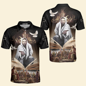 FamilyStore Jesus Give His Hand And Holy Bible - Men Polo Shirt