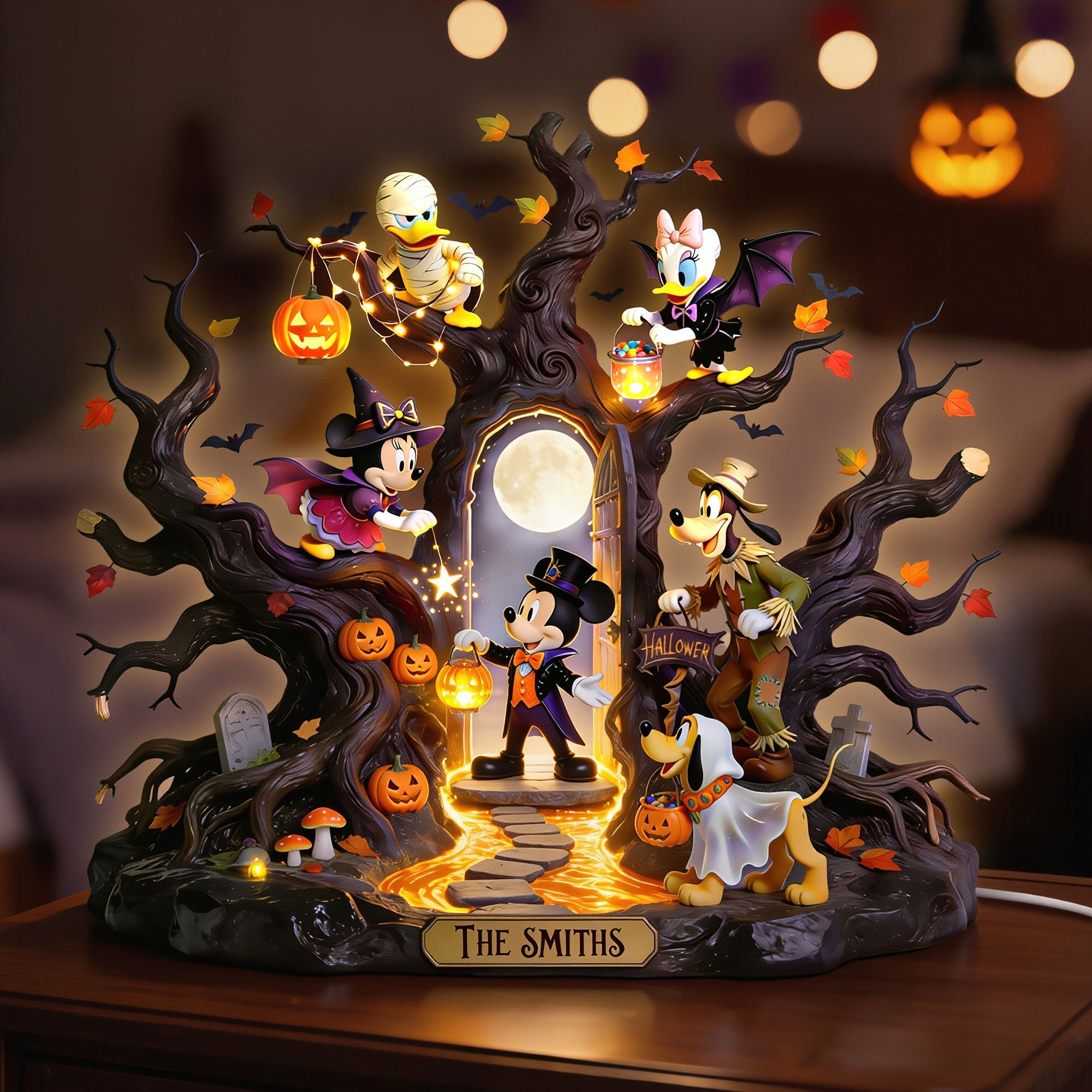MkMo Spooky Tree Halloween Friends Custom Name - Personalized Acrylic Light Box NL122