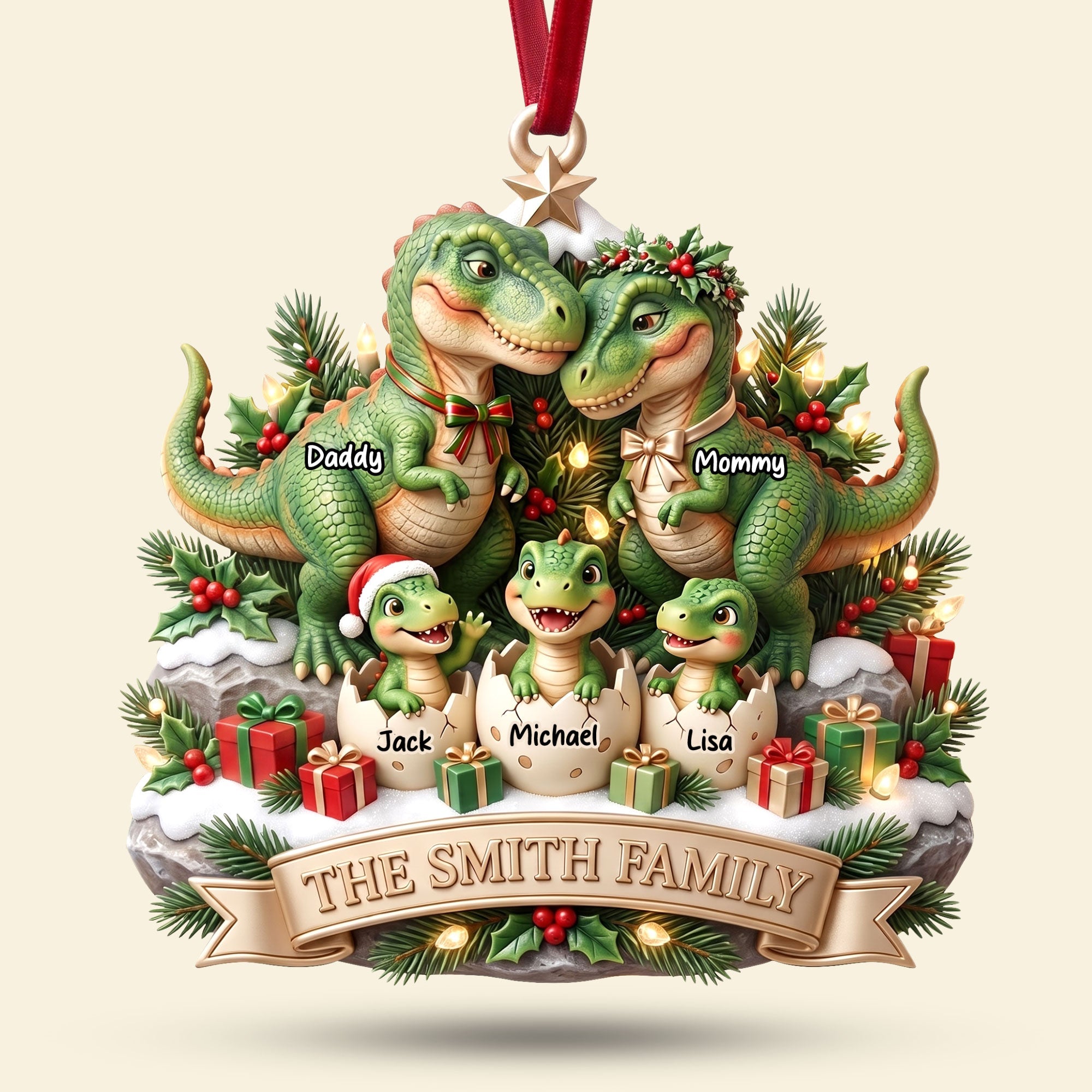 Dinosaur Family Christmas Gifts For Family - Personalized Acrylic Ornament HN02