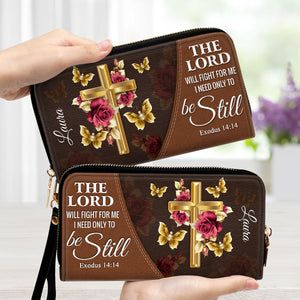 The Lord Will Fight For Me Floral Cross - Personalized Clutch Purses - AT4081438