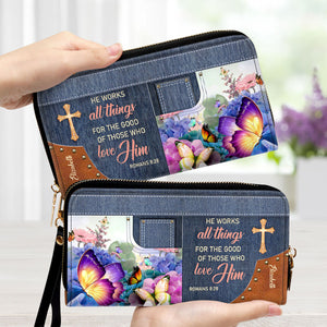 He Works All Things For The Good Of Those Who Love Him - Personalized Clutch Purses - AT4080712