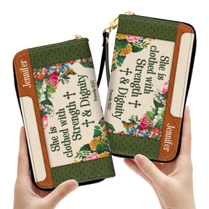 Stunning Flower She Is Clothed With Strength And Dignity - Scripture Gifts For Women Of God - Personalized Clutch Purses - AT4081434