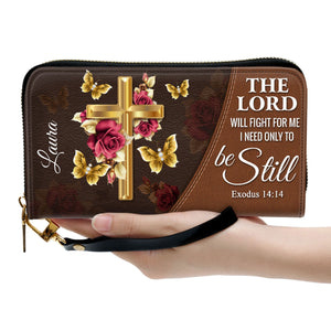 The Lord Will Fight For Me Floral Cross - Personalized Clutch Purses - AT4081438