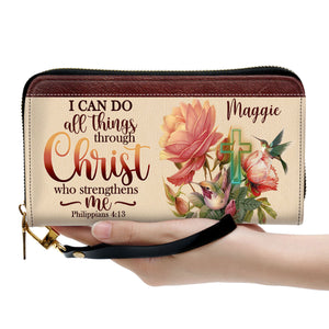 I Can Do All Things Through Christ Philippians 413 Humming Bird And Cross - Thoughtful Gift For Christians - Personalized Clutch Purses - AT4080923