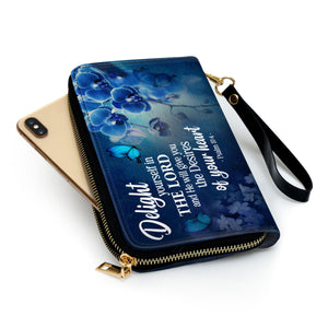 Delight Yourself In The Lord Psalm 374 Blue Orchids And Lilac - Thoughtful Gift For Christians - Personalized Clutch Purses - AT4080922