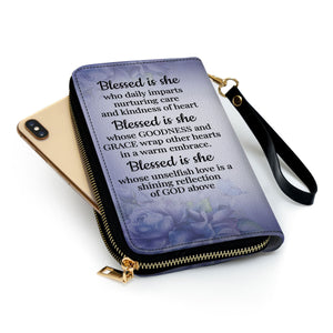 Blessed Is She Who Daily Imparts Nurturing Care And Kindness Of Heart - Personalized Clutch Purses - AT4080729