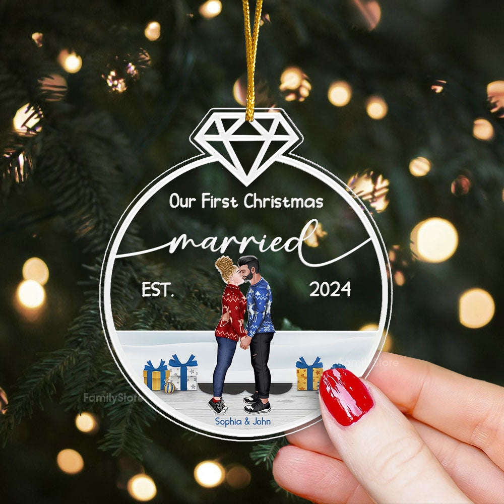 Our First Christmas Married - Gift for Couples - Personalized Acrylic Ornament - CL30 NH96