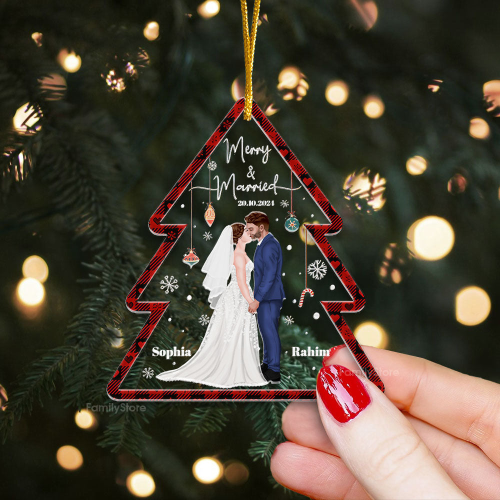 Merry & Married - Gift for Couples, Wedding - Personalized Acrylic Ornament - CL30