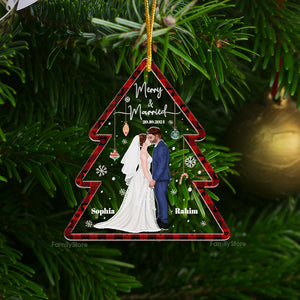 Merry & Married - Gift for Couples, Wedding - Personalized Acrylic Ornament - CL30