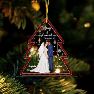 Merry & Married - Gift for Couples, Wedding - Personalized Acrylic Ornament - CL30