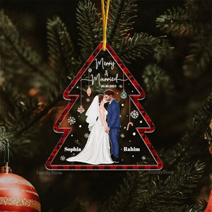 Merry & Married - Gift for Couples, Wedding - Personalized Acrylic Ornament - CL30