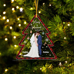 Merry & Married - Gift for Couples, Wedding - Personalized Acrylic Ornament - CL30