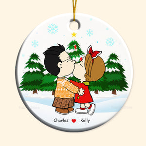 Couple Peanuts Hand in Hand Christmas - Personalized Ceramic Ornament - Gift For Couple, Husband Wife, Anniversary, Engagement, Wedding, Marriage Gift - CL45 NH96