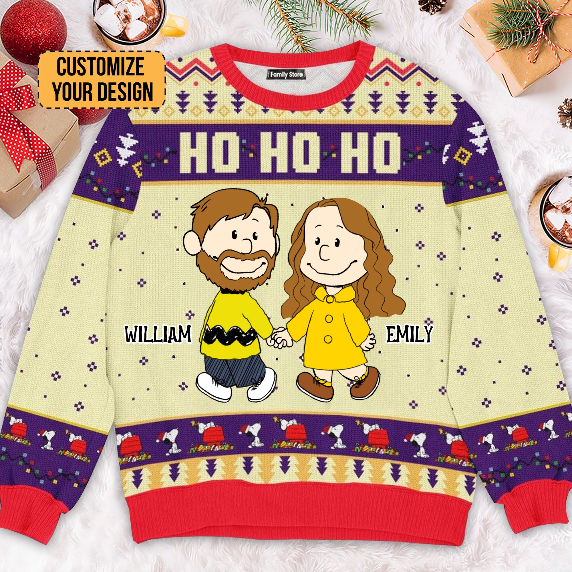 Peanuts Hohoho Merry Christmas - Personalized Ugly Sweatshirt - Gift For Couple, Husband Wife, Anniversary, Engagement CL43 NH96