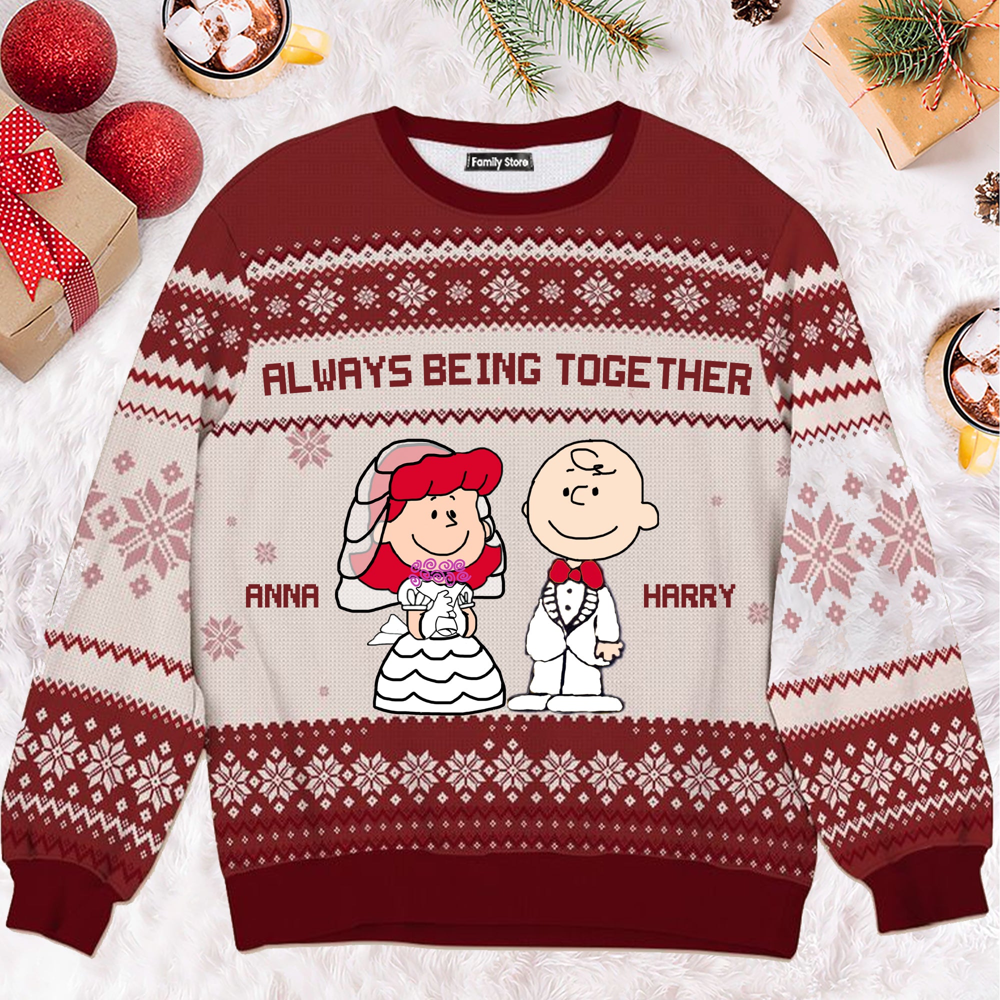 Peanuts Always Being Together - Personalized Ugly Sweatshirt - Gift For Couple, Husband Wife, Anniversary, Engagement, Wedding, Marriage Gift CL41