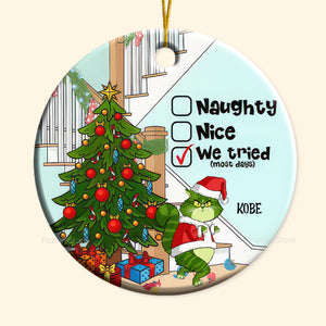 Naughty Nice I Tried (Most Days) Grinch Cats- Gift For Cat Lover, Pet Lovers - Personalized Ceramic Ornament - CL16 NH96