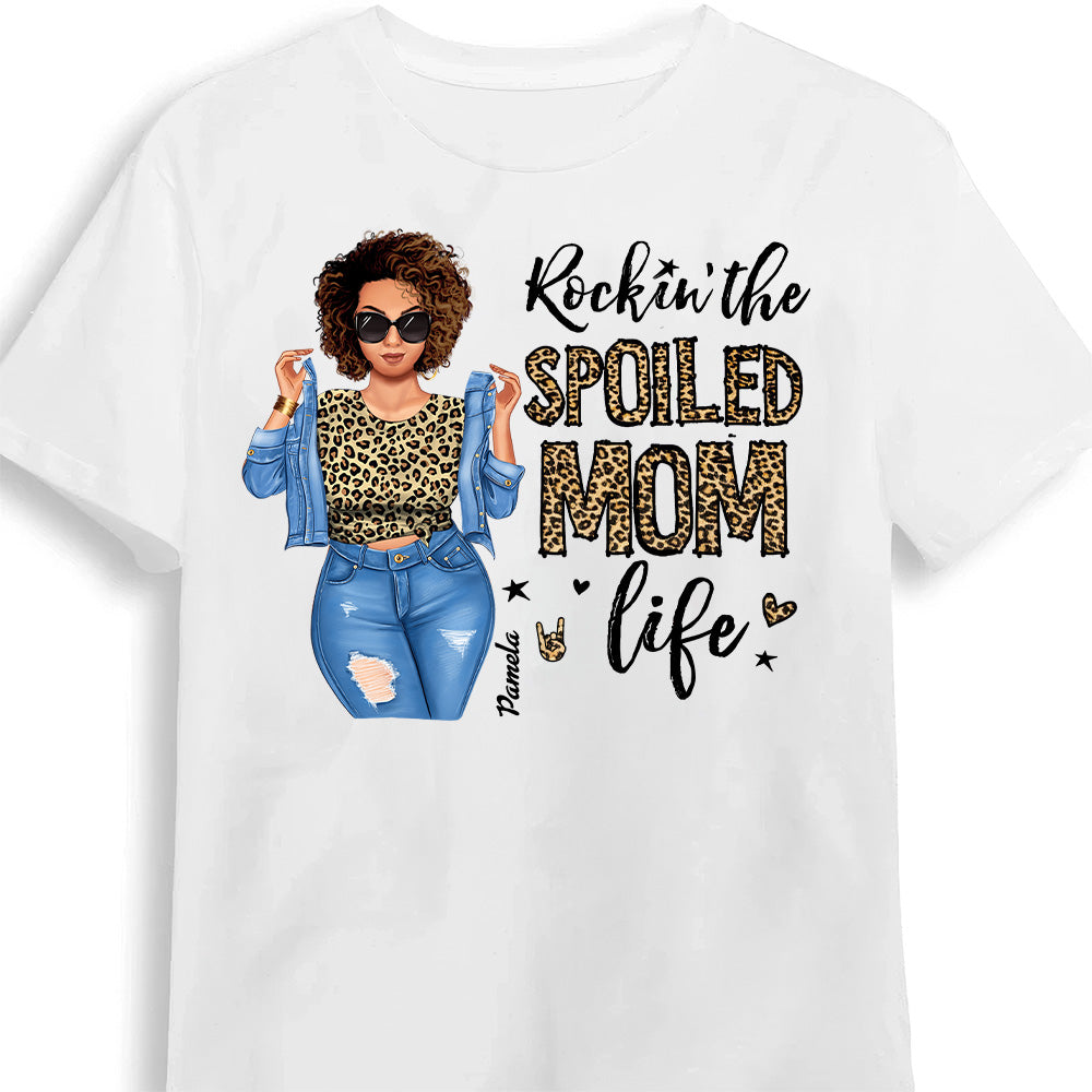 Rockin The Spoiled Mom Life - Personalized T-shirt - Gift for Afro Mom Black, Melanin Women | GR3