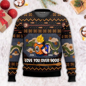 Love You Over 9000 Dragon Ball - Gift For Couples - Personalized Ugly Sweater - CL18 NH96