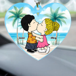 Peanuts Couple On Beach - Personalized Car Ornament - Gift For Couple, Husband Wife, Anniversary, Engagement, Wedding, Marriage Gift - GR9 NH96