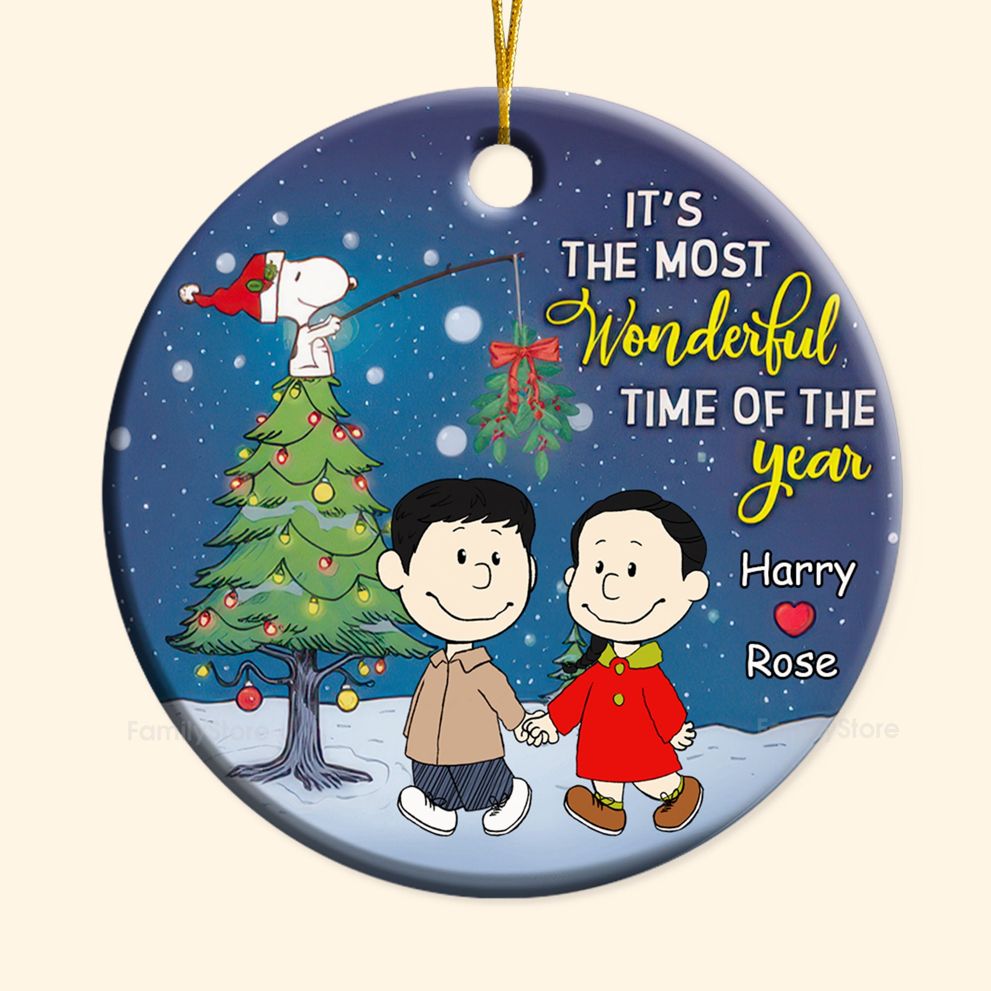 Peanuts Under The Mistletoe - Gift For Couples - Personalized Ceramic Ornament - CL43 NH96