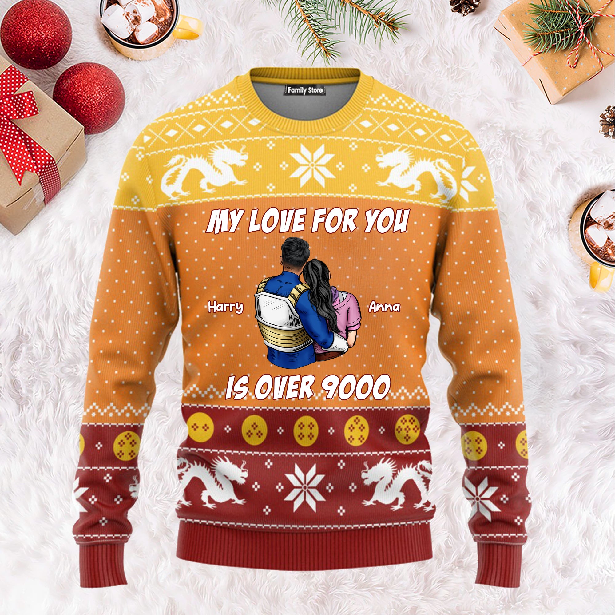 My Love For You Is Over 9000 Dragon Ball - Gift For Couples - Personalized Ugly Sweater - CL18 NH96